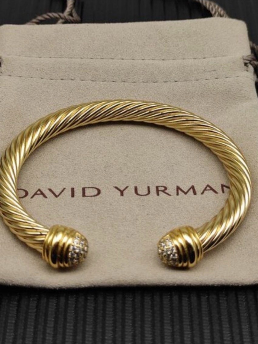 David Yurman Gold-Tone Twisted Cable Cuff With Pav End Caps